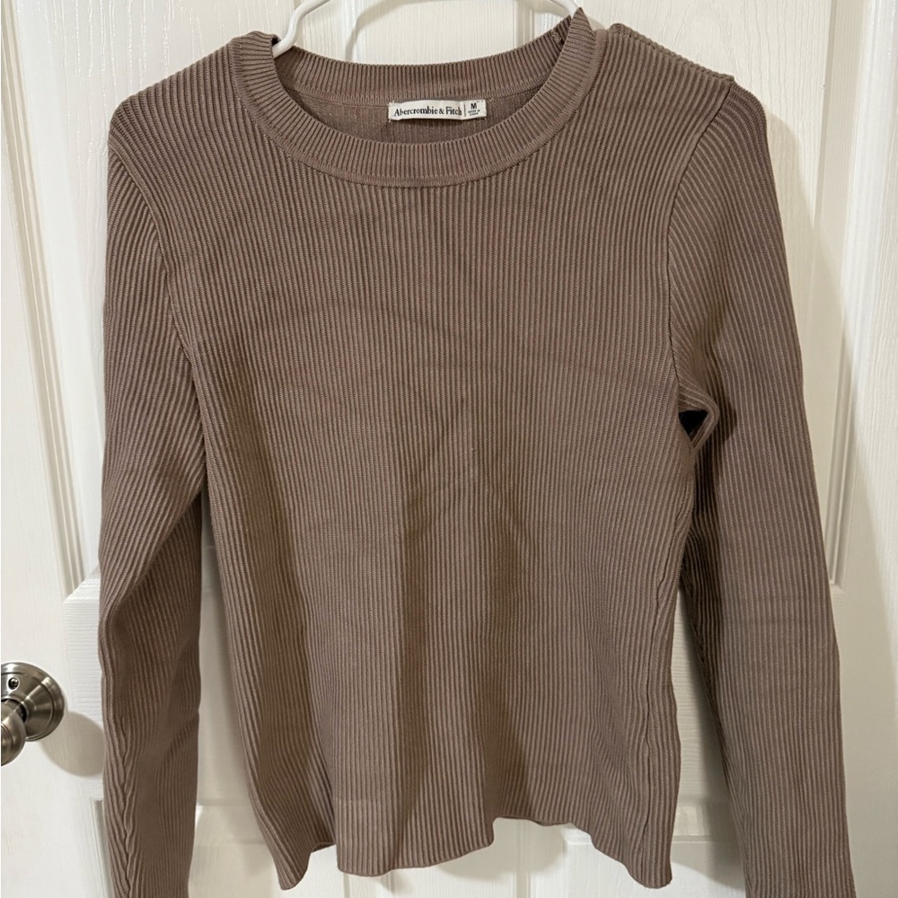 Abercrombie & Fitch Taupe Long Sleeve Ribbed Top